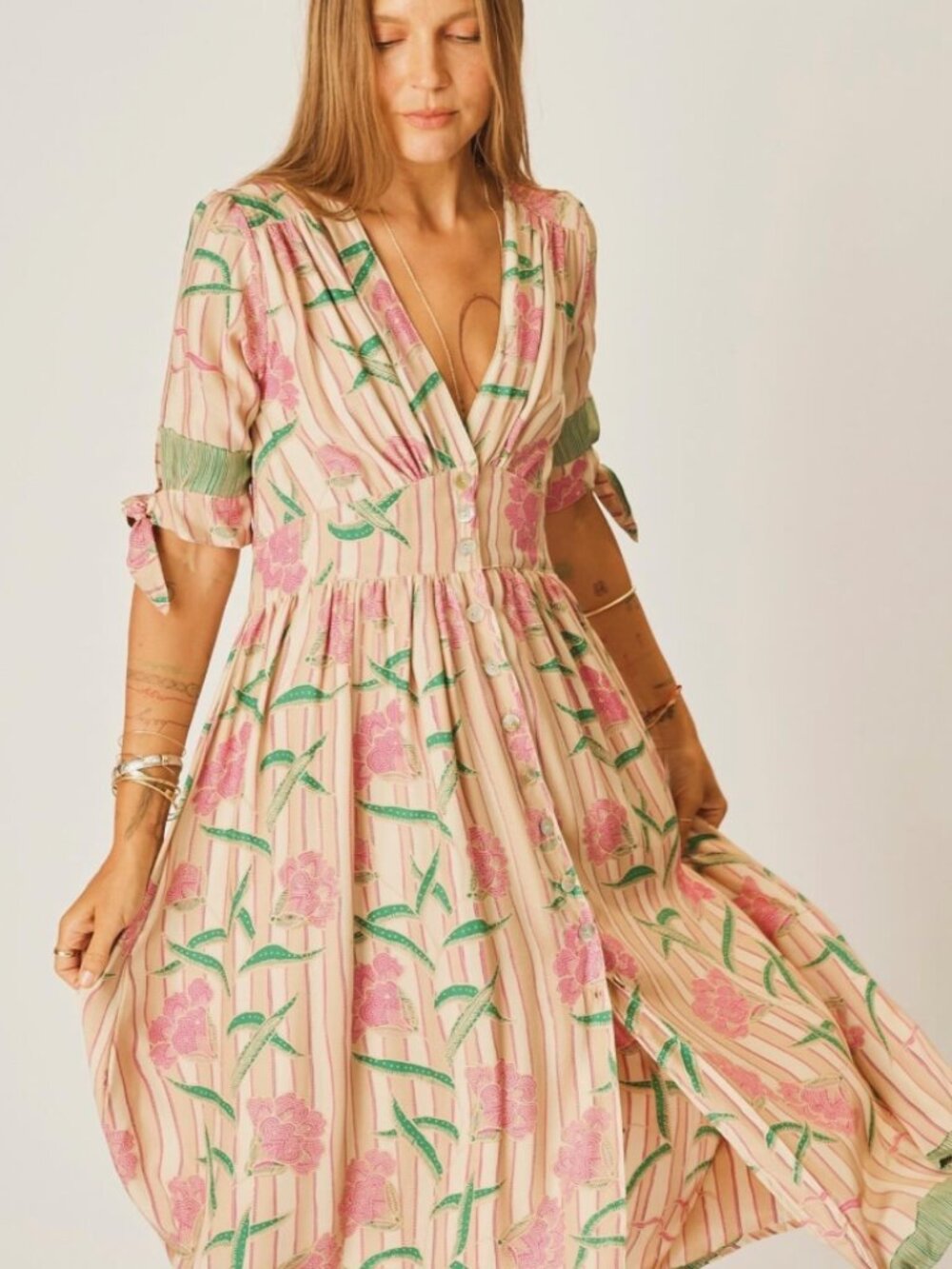 Natalie Martin Silk Layla Dress in Chamomile Rose